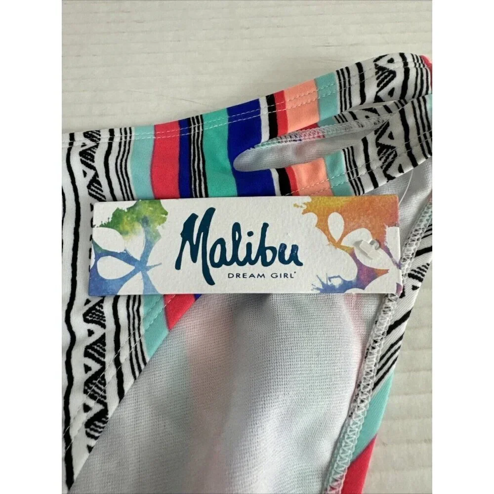Malibu Dream Girl Women's L Swim‎ Bikini Bottom Peach Coral Striped New